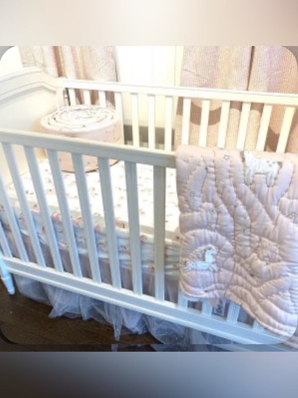 Pottery Barn crib skirt in white shimmer tulle sequin